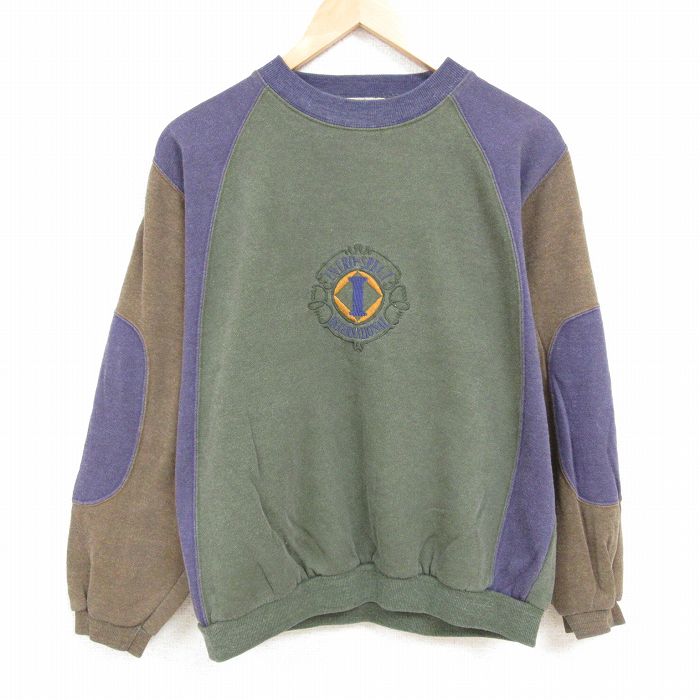 XL★古着 長袖 スウェット メンズ 00年代 00s 刺繍 マルチカラー ラグラン クルーネック 緑他 グリーン 【spe】 24dec11 中古 スエット トレーナー トップス