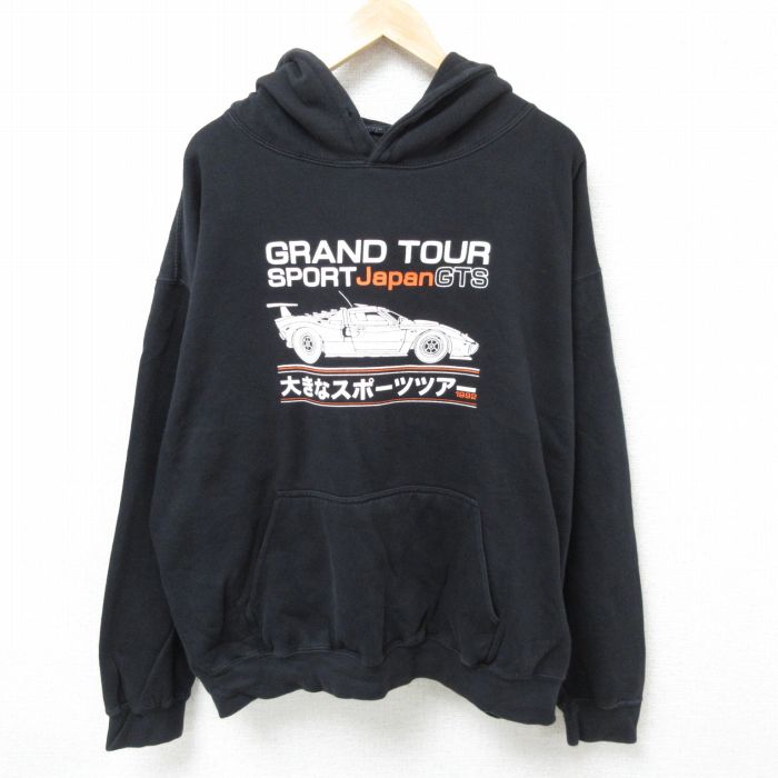 XL★古着 長袖 スウェット パーカー メンズ 90年代 90s 車 大きいサイズ USA製 黒 ブラック 24dec11 中古 スエット トレーナー トップス