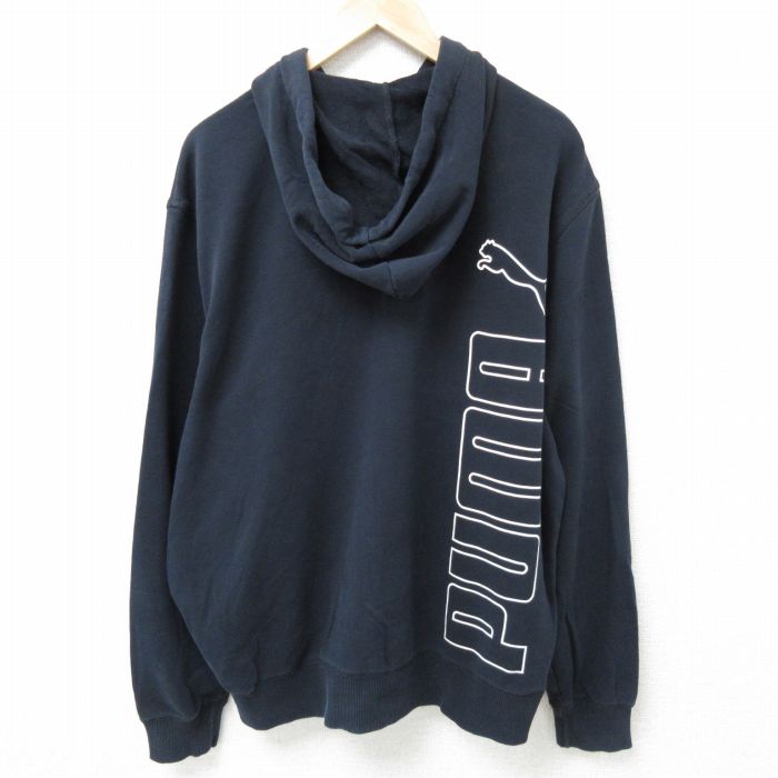 XL★古着 プーマ puma 長袖 フルジップ スウェット パーカー メンズ ビッグロゴ 大きいサイズ 黒 ブラック 24dec11 中古 スエット トレーナー トップス