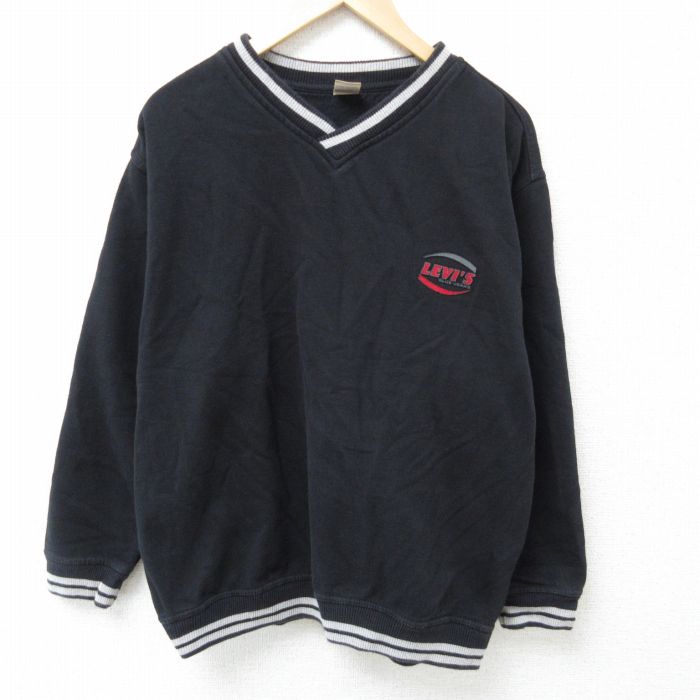 XL★古着 リーバイス Levis 長袖 スウェット メンズ ワンポイントロゴ Vネック 黒 ブラック 24dec11 中古 スエット トレーナー トップス