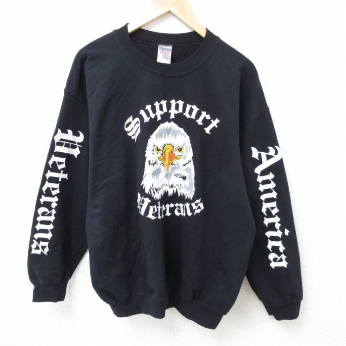 L★古着 長袖 スウェット メンズ 00年代 00s 鳥 クルーネック 黒 ブラック 24dec11 中古 スエット トレーナー トップス