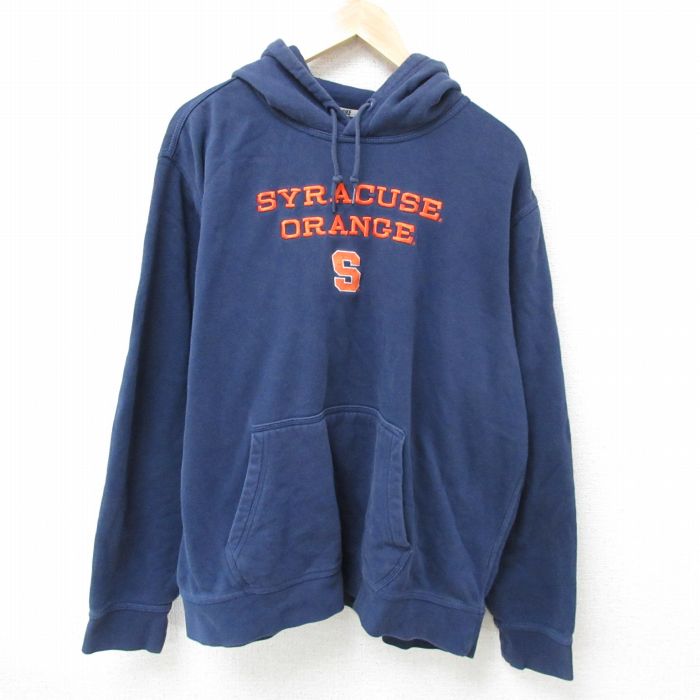 XL★古着 ナイキ NIKE 長袖 スウェット パーカー メンズ シラキュースオレンジ 刺繍 大きいサイズ 紺 ネイビー 24dec11 中古 スエット トレーナー トップス