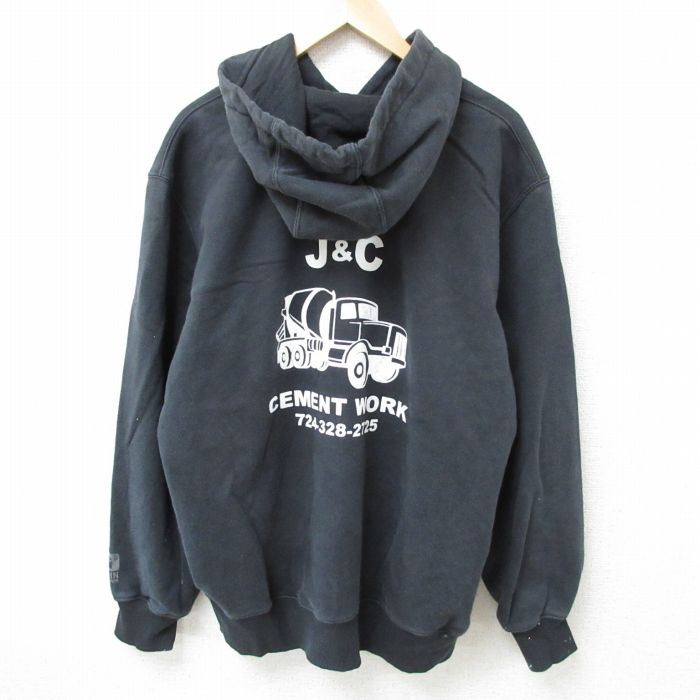 XL★古着 カーハート Carhartt 長袖 スウェット パーカー メンズ 車 黒 ブラック 24dec11 中古 スエット トレーナー トップス