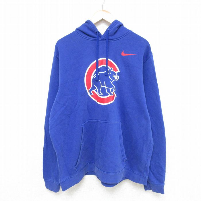 XL★古着 ナイキ NIKE 長袖 スウェット パーカー メンズ 00年代 00s MLB シカゴカブス 大きいサイズ 青 ブルー メジャーリーグ ベースボール 野球 24dec12 中古 スエット トレーナー トップス