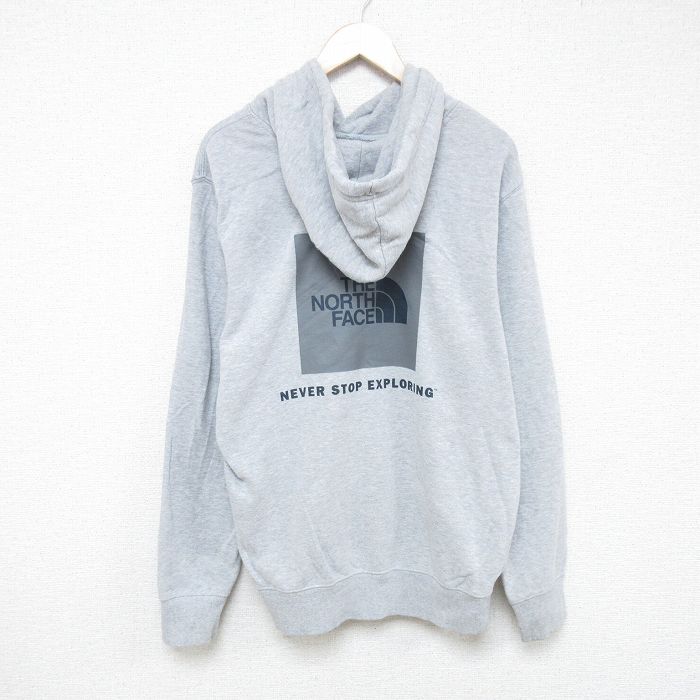 L★古着 ノースフェイス THE NORTH FACE 長袖 スウェット パーカー メンズ ビッグロゴ グレー 霜降り 24dec12 中古 スエット トレーナー トップス