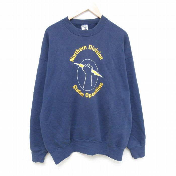 XL★古着 フルーツオブザルーム 長袖 スウェット メンズ 90年代 90s ステーションオペレーション クルーネック USA製 紺 ネイビー 24dec12 中古 スエット トレーナー トップス