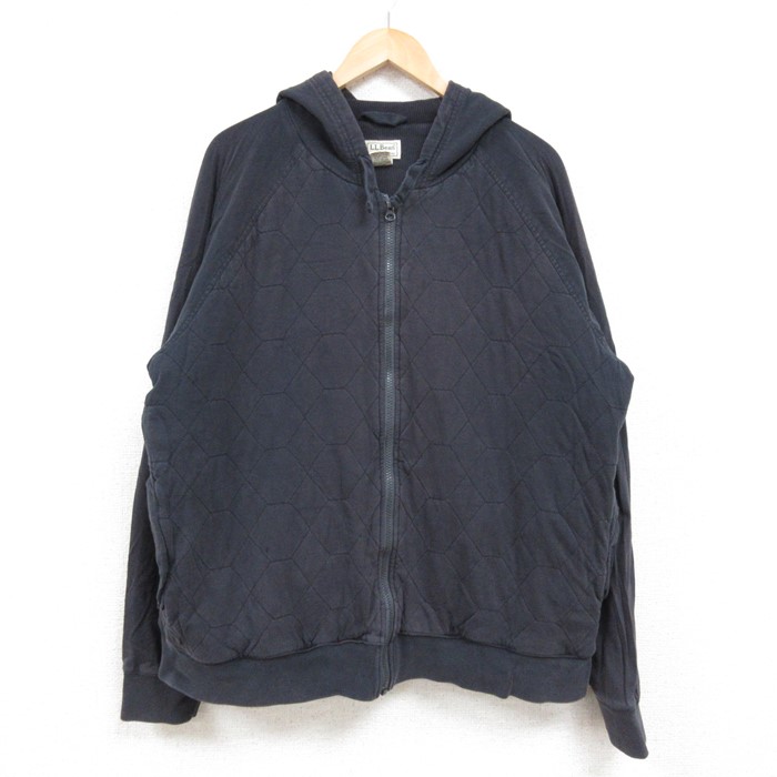 XL★古着 エルエルビーン LLBEAN 長袖 フルジップ スウェット パーカー メンズ 00年代 00s 無地 コットン ラグラン 黒 ブラック 24dec12 中古 スエット トレーナー トップス