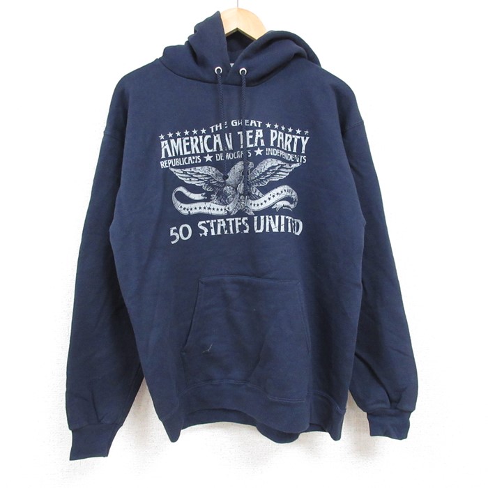 M★古着 ヘインズ Hanes 長袖 スウェット パーカー メンズ 00年代 00s 鳥 TER PARTY 紺 ネイビー 24dec12 中古 スエット トレーナー トップス