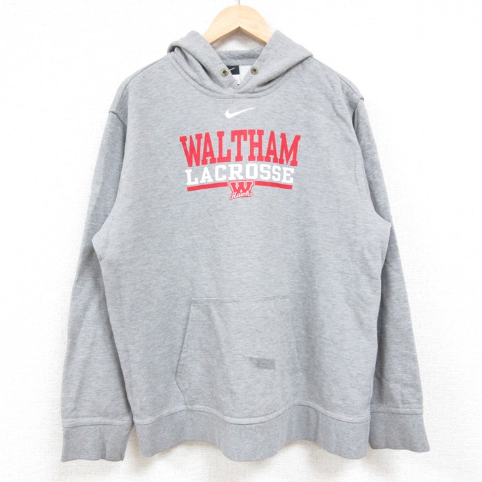 XL★古着 ナイキ NIKE 長袖 スウェット パーカー メンズ WALTHAM センタースウォッシュ グレー 霜降り 24dec12 中古 スエット トレーナー トップス