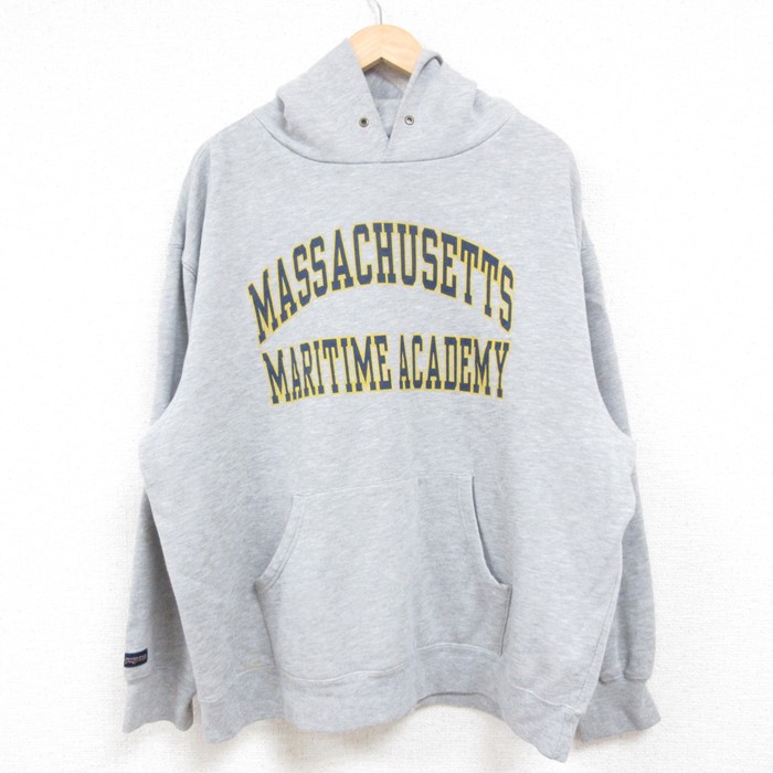 XL★古着 ジャンスポーツ 長袖 スウェット パーカー メンズ 00年代 00s マサチューセッツ グレー 霜降り 24dec12 中古 スエット トレーナー トップス