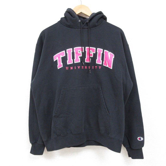 L★古着 チャンピオン Champion 長袖 スウェット パーカー メンズ 00年代 00s TIFFIN 大学 黒 ブラック 24dec12 中古 スエット トレーナー トップス