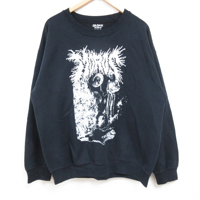 L★古着 長袖 ロック バンド スウェット メンズ MOROS クルーネック 黒 ブラック 24dec12 中古 スエット トレーナー トップス