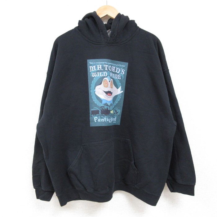 XL★古着 長袖 スウェット パーカー メンズ ディズニー DISNEY ミスタードードのワイルドライド 大きいサイズ 黒 ブラック 24dec12 中古 スエット トレーナー トップス