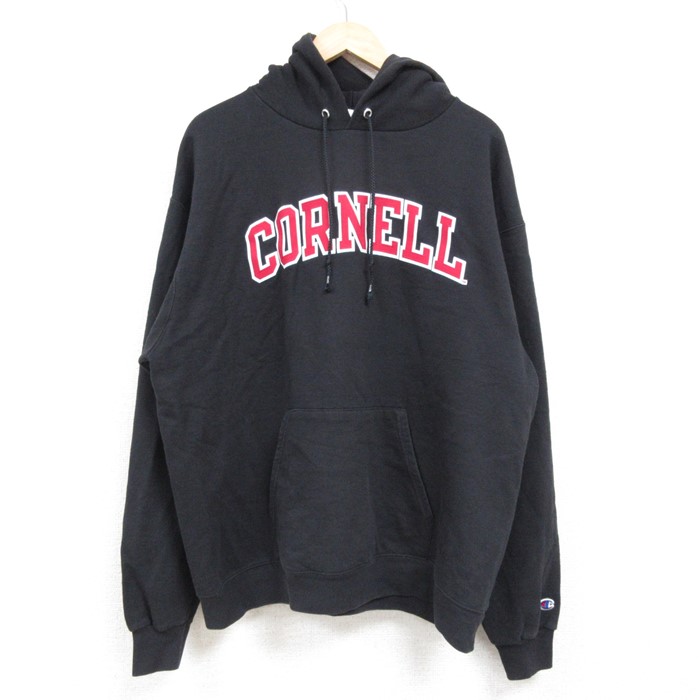XL★古着 チャンピオン Champion 長袖 スウェット パーカー メンズ CORNELL 大きいサイズ 黒 ブラック 24dec12 中古 スエット トレーナー トップス