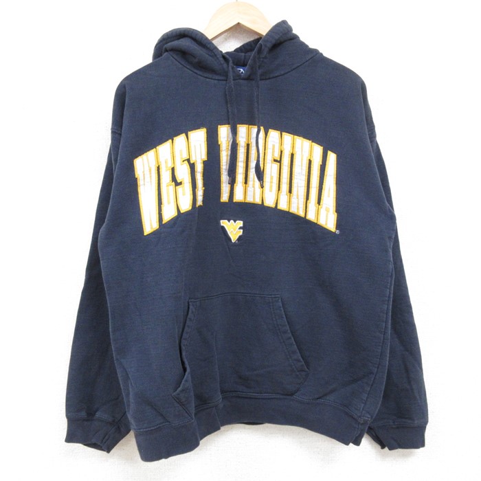 【20%OFF】M★古着 長袖 スウェット パーカー メンズ 00年代 00s ウエストバージニア 紺 ネイビー 24dec12 中古 スエット トレーナー トップス