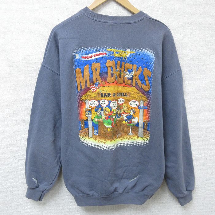 XL★古着 リー Lee 長袖 スウェット メンズ 00年代 00s M.R.DUCKS クルーネック 薄紺 ネイビー 24dec13 中古 スエット トレーナー トップス