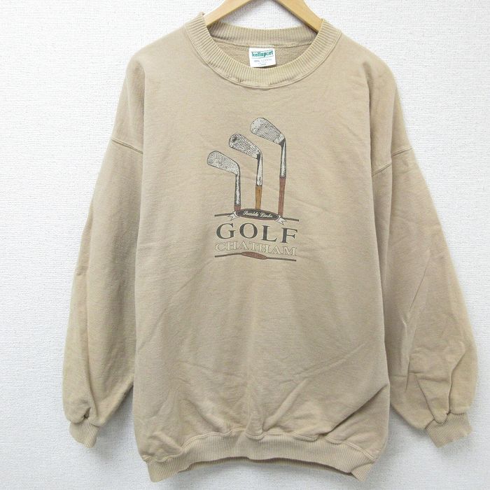 XL★古着 ケルスポーツ 長袖 スウェット メンズ 90年代 90s ゴルフ コットン クルーネック USA製 ベージュ カーキ 【spe】 24dec13 中古 スエット トレーナー トップス