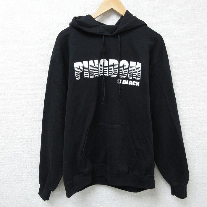 L★古着 チャンピオン Champion 長袖 スウェット パーカー メンズ PINGDOM 黒 ブラック 24dec13 中古 スエット トレーナー トップス