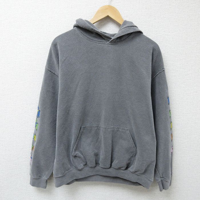 L★古着 長袖 ロック バンド スウェット パーカー メンズ グレイトフルデッド 濃グレー 24dec13 中古 スエット トレーナー トップス