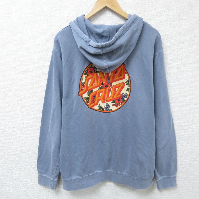 L★古着 長袖 スウェット パーカー メンズ サンタクルーズ ハイビスカス 手 薄紺 ネイビー 24dec13 中古 スエット トレーナー トップス