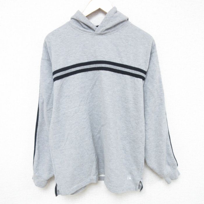 L★古着 ラッセル 長袖 スウェット パーカー メンズ 00年代 00s ワンポイントロゴ グレー 霜降り 24dec18 中古 スエット トレーナー トップス
