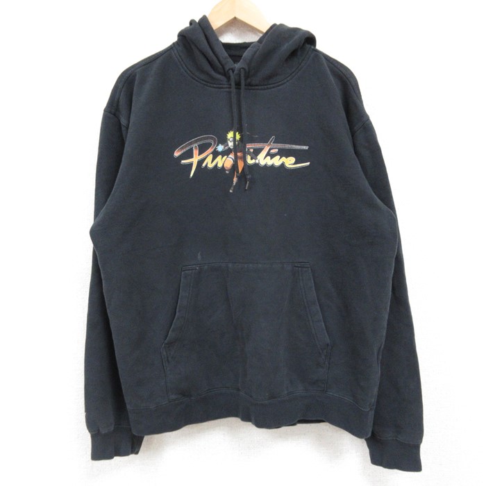 L★古着 長袖 スウェット パーカー メンズ アニメ NARUTO ナルト疾風伝 黒 ブラック 24dec13 中古 スエット トレーナー トップス