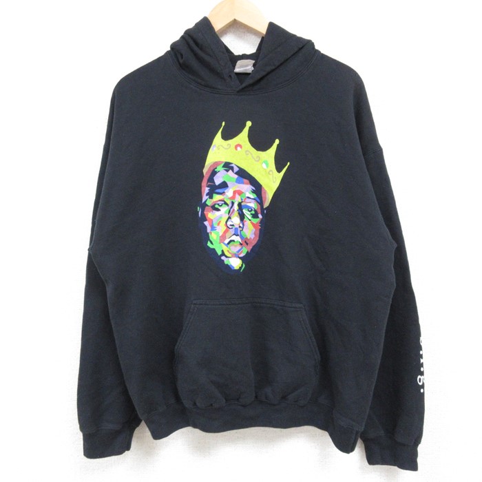 L★古着 長袖 ヒップホップ ラップ スウェット パーカー メンズ 00年代 00s ノトーリアスBIG 黒 ブラック 【spe】 24dec13 中古 スエット トレーナー トップス