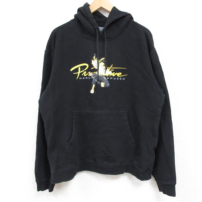 L★古着 長袖 スウェット パーカー メンズ アニメ NARUTO ナルト疾風伝 黒 ブラック 24dec13 中古 スエット トレーナー トップス