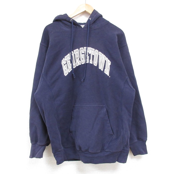 L★古着 STEAVE＆BARRYS 長袖 スウェット パーカー メンズ ジョージタウン 紺 ネイビー 24dec13 中古 スエット トレーナー トップス