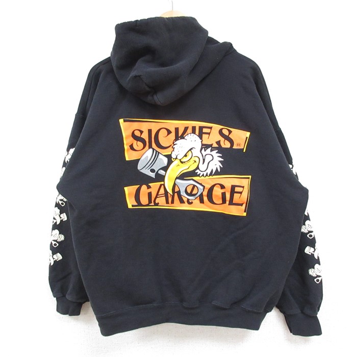 XL★古着 ヘインズ Hanes 長袖 スウェット パーカー メンズ 00年代 00s Sickies Garage 大きいサイズ 黒 ブラック 24dec13 中古 スエット トレーナー トップス