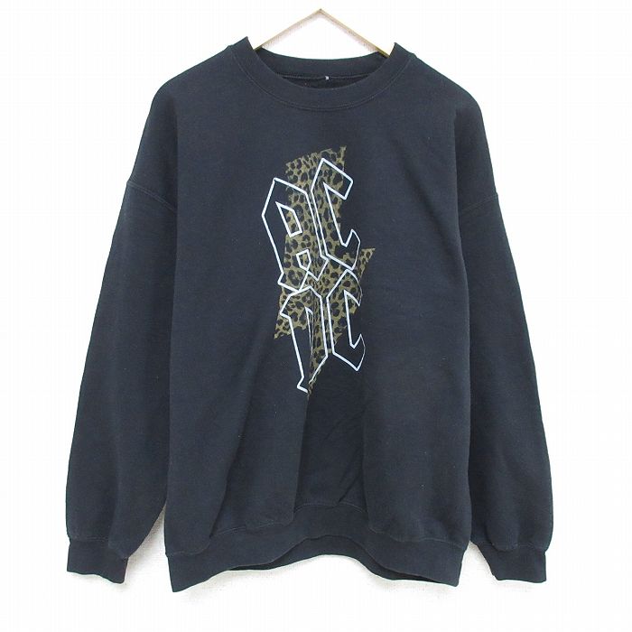 XL★古着 長袖 ロック バンド スウェット メンズ AC/DC 大きいサイズ クルーネック 黒 ブラック 24dec12 中古 スエット トレーナー トップス