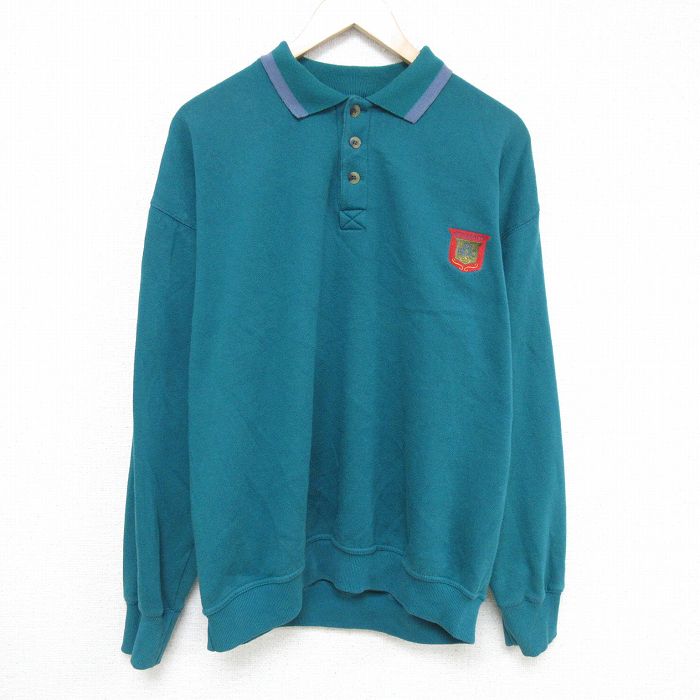 XL★古着 ビューグルボーイ 長袖 スウェット メンズ 90年代 90s 大きいサイズ 襟付き 緑 グリーン 24dec12 中古 スエット トレーナー トップス