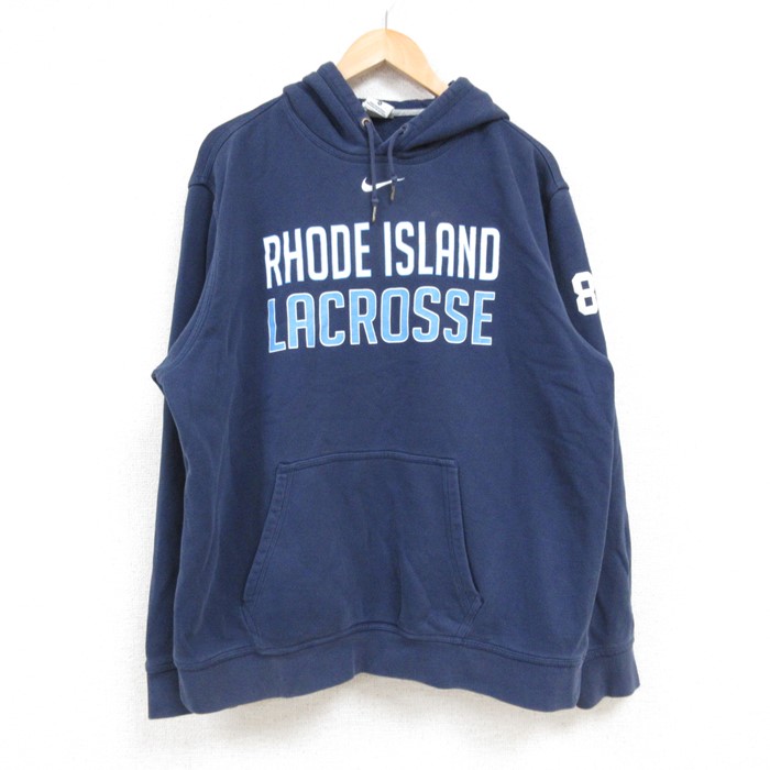 XL★古着 ナイキ NIKE 長袖 スウェット パーカー メンズ LACROSSE 紺 ネイビー 24dec14 中古 スエット トレーナー トップス