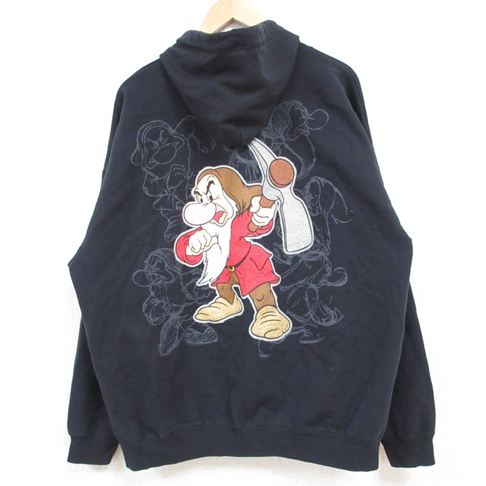 XL★古着 長袖 フルジップ スウェット パーカー メンズ ディズニー DISNEY しらゆきひめ 7人の小人 七人のこびと グランピー 大きいサイズ 黒 ブラック 24dec14 中古 スエット トレーナー トップス