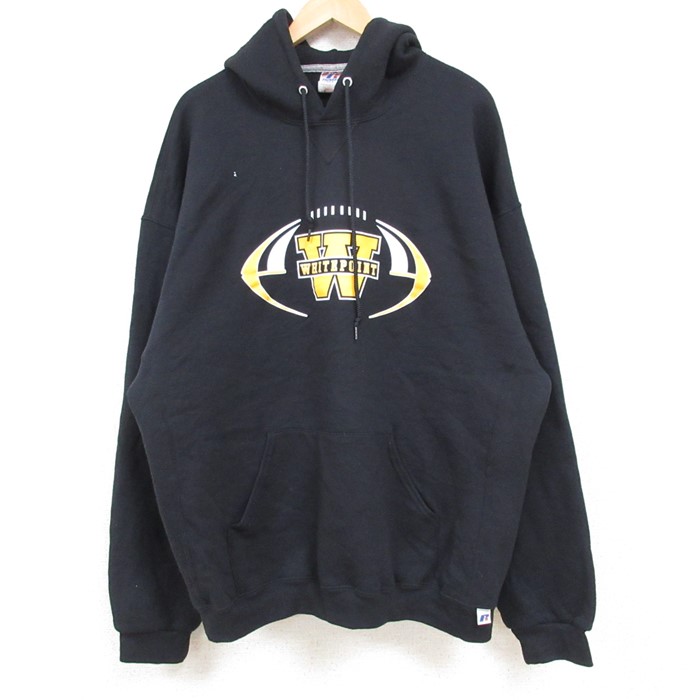 XL★古着 ラッセル 長袖 スウェット パーカー メンズ 00年代 00s WHITEPOINT 大きいサイズ 黒 ブラック 24dec14 中古 スエット トレーナー トップス
