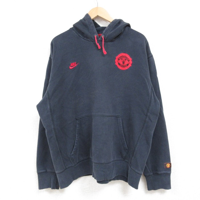 XL★古着 ナイキ NIKE 長袖 スウェット パーカー メンズ プレミアムリーグ マンチェスターユナイテッド 大きいサイズ 黒 ブラック 24dec14 中古 スエット トレーナー トップス