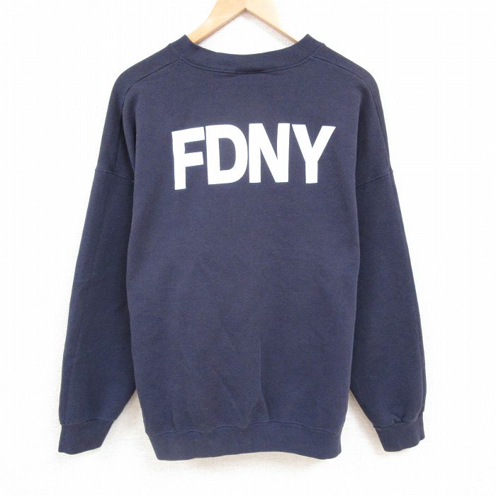 XL★古着 リー Lee 長袖 スウェット メンズ 00年代 00s 消防署 大きいサイズ クルーネック 紺 ネイビー 24dec14 中古 スエット トレーナー トップス