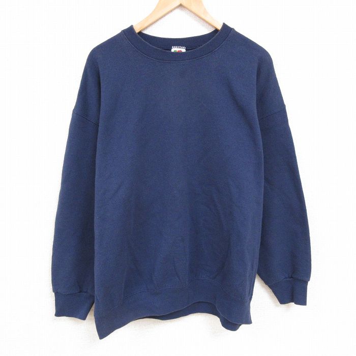 【20%OFF】XL★古着 フルーツオブザルーム 長袖 スウェット メンズ 00年代 00s 無地 大きいサイズ クルーネック 紺 ネイビー 24dec14 中古 スエット トレーナー トップス