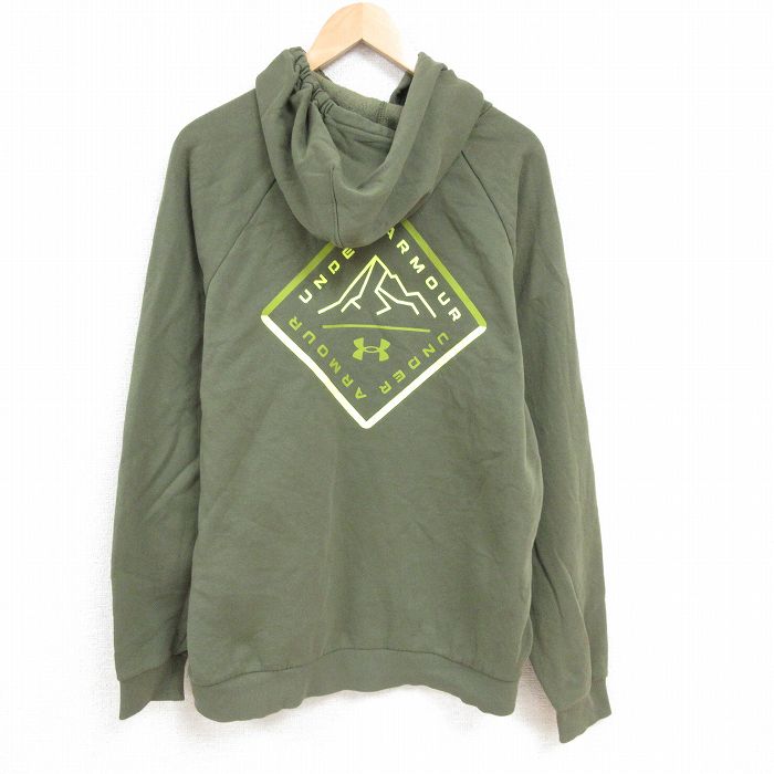 XL★古着 アンダーアーマー UNDER ARMOUR 長袖 スウェット パーカー メンズ ビッグロゴ 大きいサイズ ラグラン 緑 グリーン 24dec14 中古 スエット トレーナー トップス