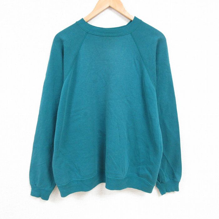 XL★古着 ヘインズ Hanes 長袖 スウェット メンズ 00年代 00s 無地 大きいサイズ クルーネック 青緑 24dec14 中古 スエット トレーナー トップス