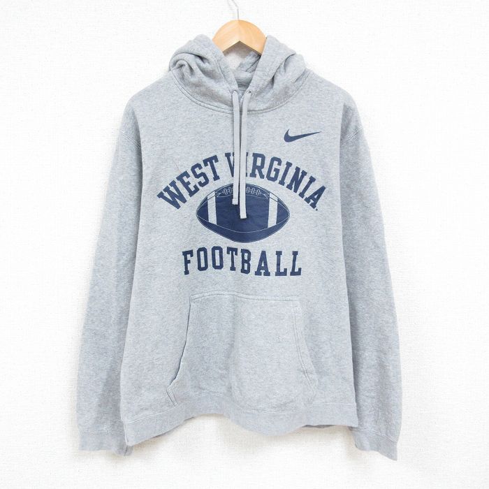 XL★古着 ナイキ NIKE 長袖 スウェット パーカー メンズ ウエストバージニア フットボール 大きいサイズ グレー 霜降り 24dec16 中古 スエット トレーナー トップス