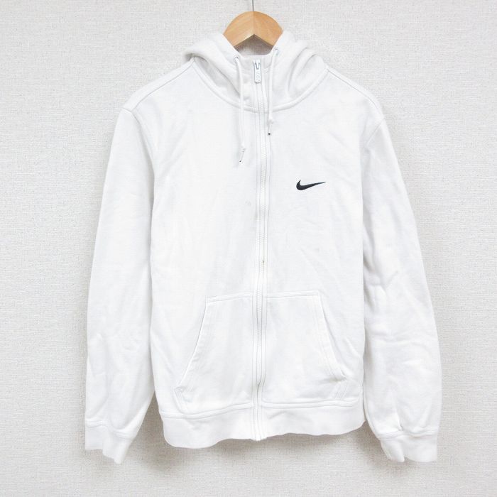 XL★古着 ナイキ NIKE 長袖 フルジップ スウェット パーカー メンズ ワンポイントロゴ 大きいサイズ 白 ホワイト 24dec16 中古 スエット トレーナー トップス