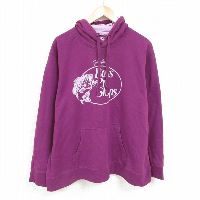 【20%OFF】XL★古着 長袖 スウェット パーカー メンズ バスプロショップ ビッグロゴ 大きいサイズ 紫 パープル 24dec16 中古 スエット トレーナー トップス