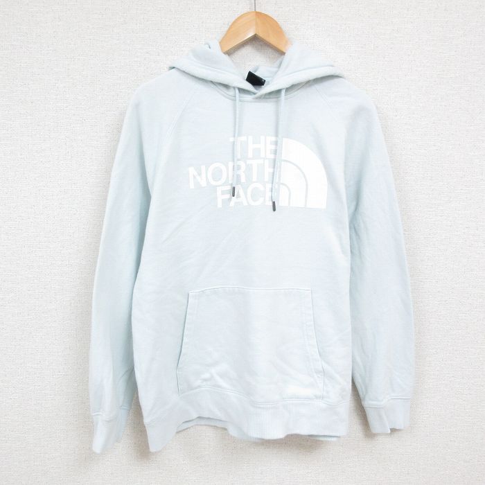 XL★古着 ノースフェイス THE NORTH FACE 長袖 スウェット パーカー メンズ ビッグロゴ 大きいサイズ ラグラン 水色 24dec16 中古 スエット トレーナー トップス