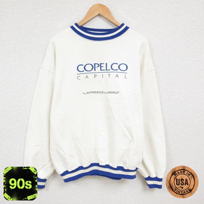 90s 長袖スウェット 刺繍 ホワイト メンズXL相当 | 古着