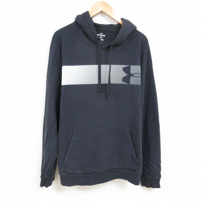 XL★古着 アンダーアーマー UNDER ARMOUR 長袖 スウェット パーカー メンズ ビッグロゴ 大きいサイズ ラグラン 黒 ブラック 24dec16 中古 スエット トレーナー トップス