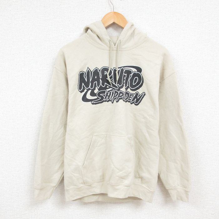 L★古着 長袖 スウェット パーカー メンズ アニメ NARUTO ナルト疾風伝 奈良シカマル サイ 薄ベージュ カーキ 24dec16 中古 スエット トレーナー トップス
