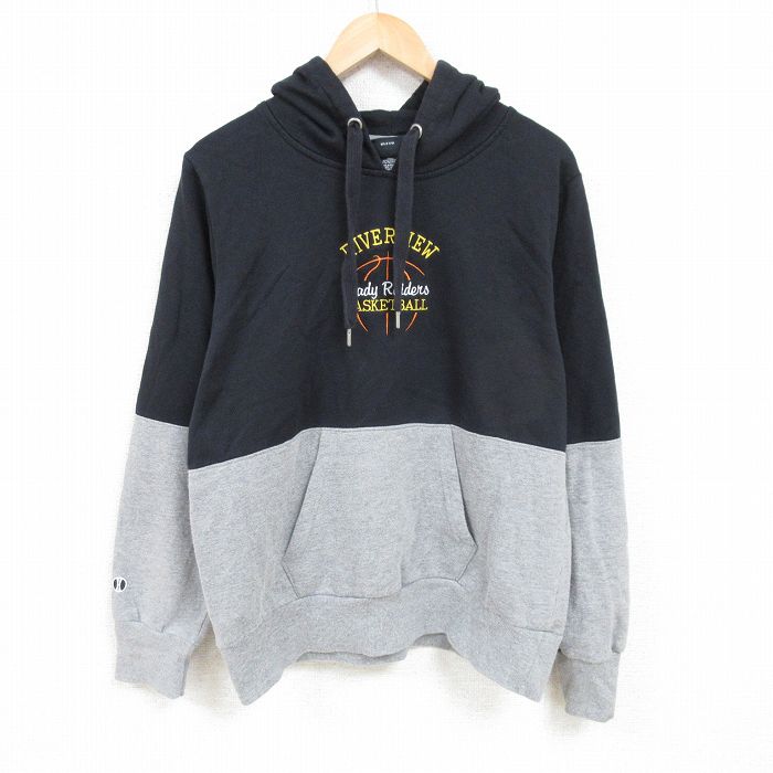 【50%OFF】L★古着 ホロウェイ 長袖 スウェット パーカー メンズ バスケットボール 刺繍 ツートンカラー 黒他 ブラック 霜降り 24dec16 中古 スエット トレーナー トップス