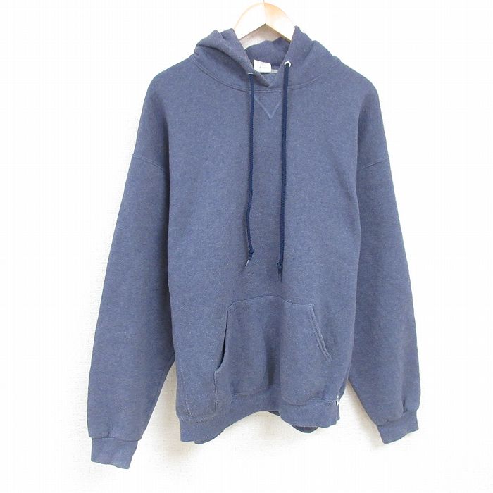 XL★古着 ラッセル 長袖 スウェット パーカー メンズ 00年代 00s 無地 大きいサイズ 紺 ネイビー 霜降り 24dec16 中古 スエット トレーナー トップス
