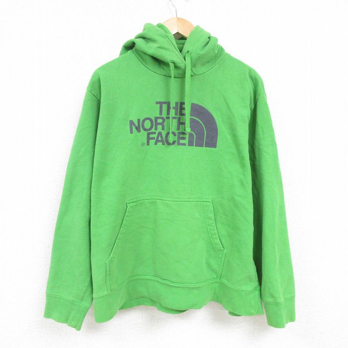 XL★古着 ノースフェイス THE NORTH FACE 長袖 スウェット パーカー メンズ ビッグロゴ 大きいサイズ 緑 グリーン 24dec16 中古 スエット トレーナー トップス